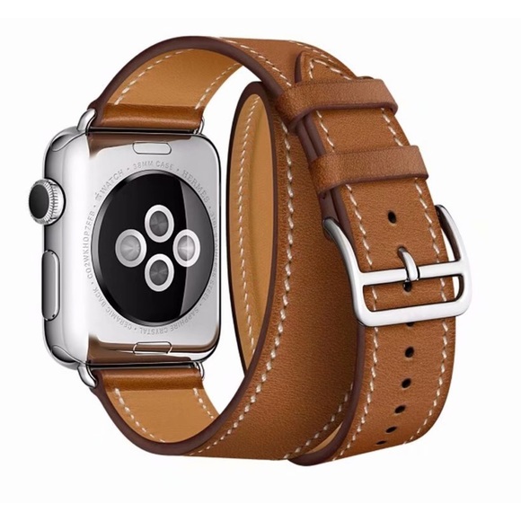 Leather Double Tour Brown Watchband for Apple - Picture 4 of 14